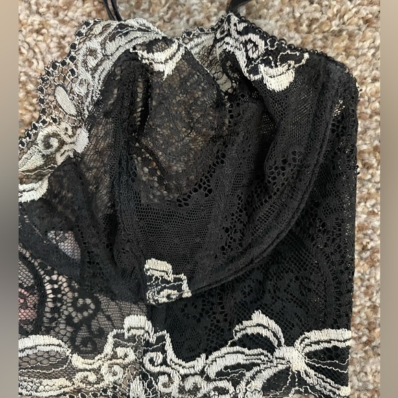 Victorias Secret Long Line Balconet Corset Bra Panty Set 34C S Black White - Picture 2 of 5